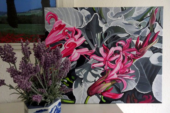 Floral Painting Nerines a And Senecio