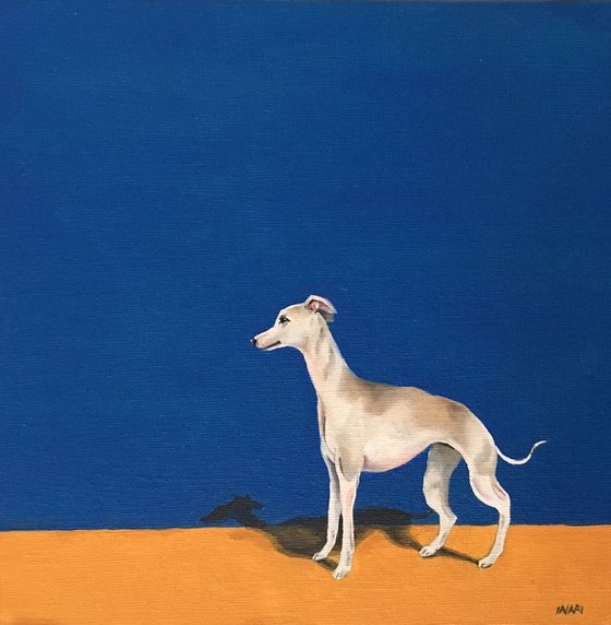 Whippet taking a walk - small oil painting