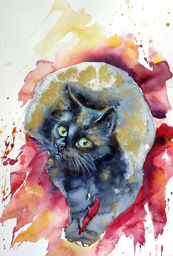 Black cat in gold IV