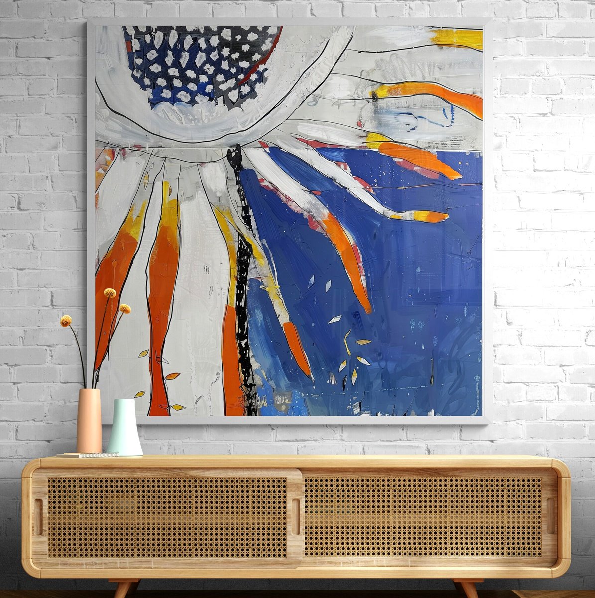 Abstract Acrylic Painting By V+V Kniazievi, 39 X 39", Flowers Of The Sun #1, Original Artwork