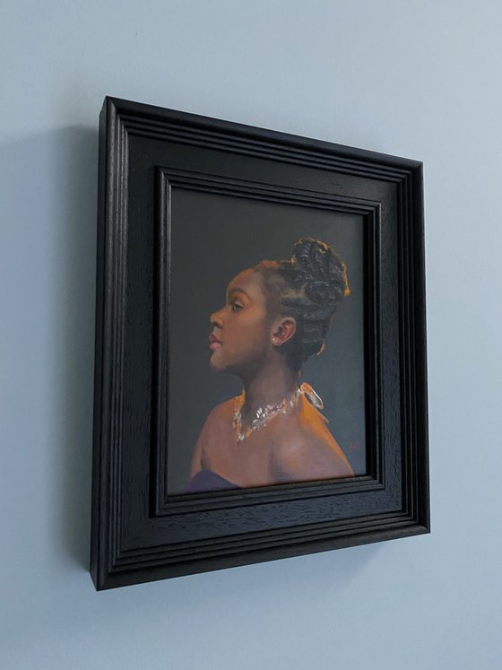 Modern young black woman oil portrait Contemporary Style.