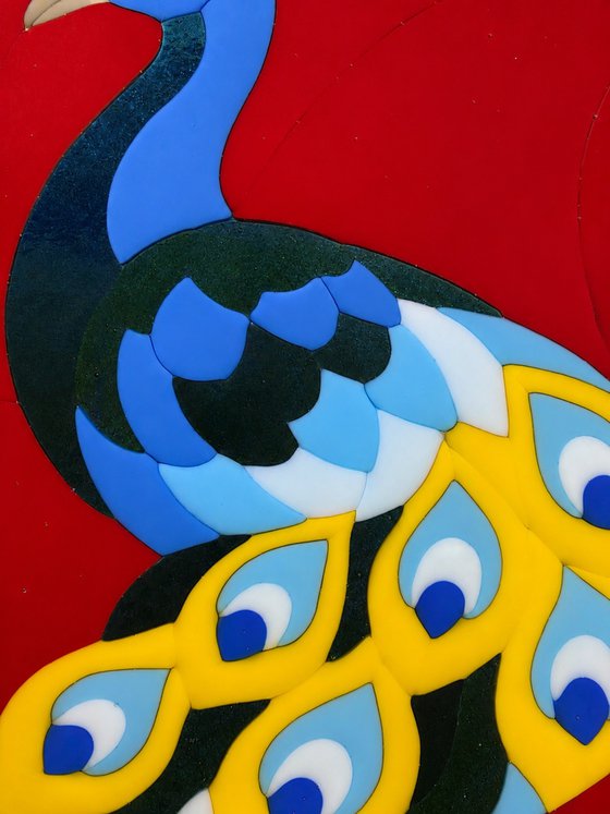 Peacock Fused Glass Bird Art