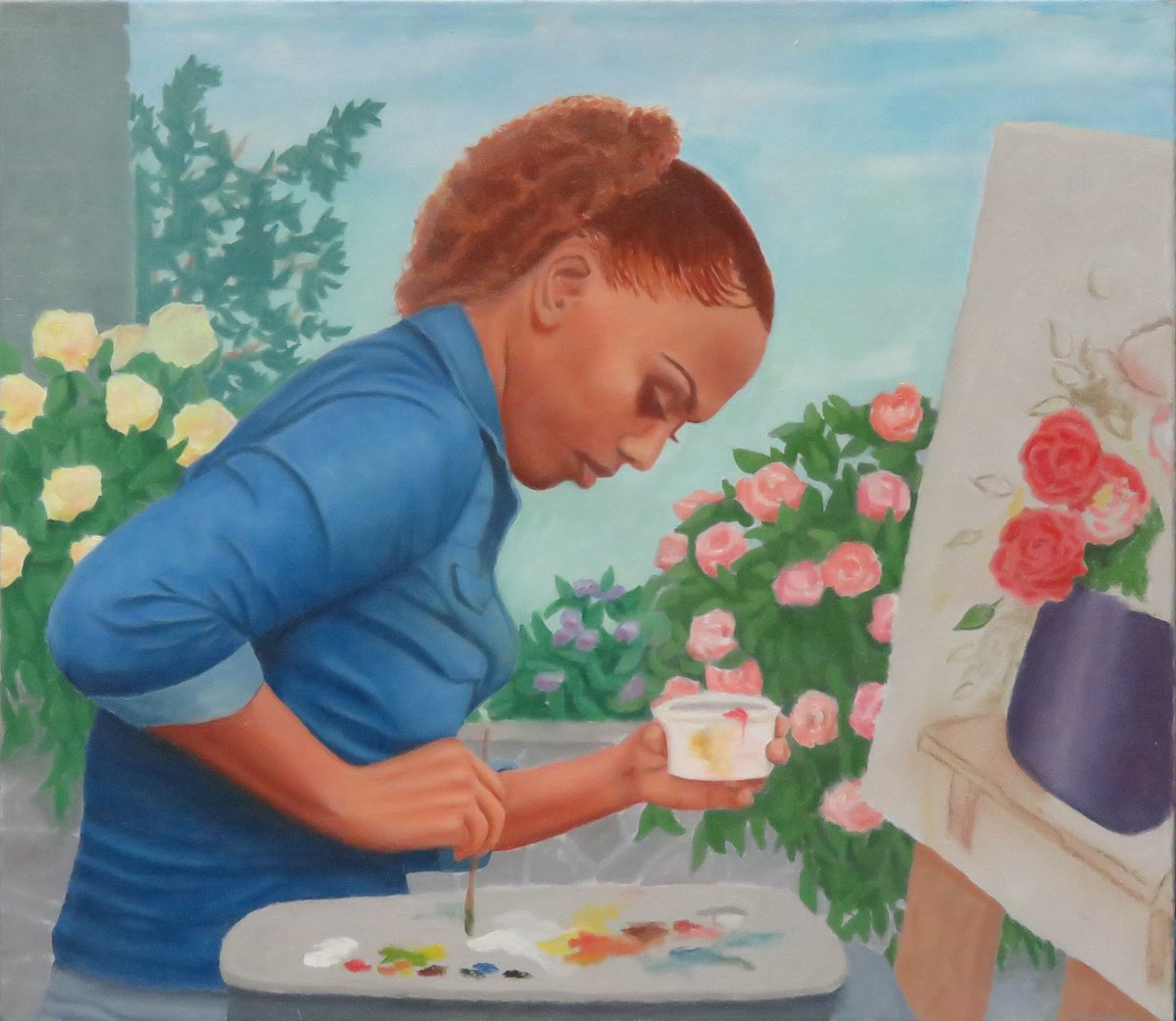 Photorealistic Portrait Oil Painting By Stephen Benedek, 18 X 16", Sunday Afternoon, Original Artwork