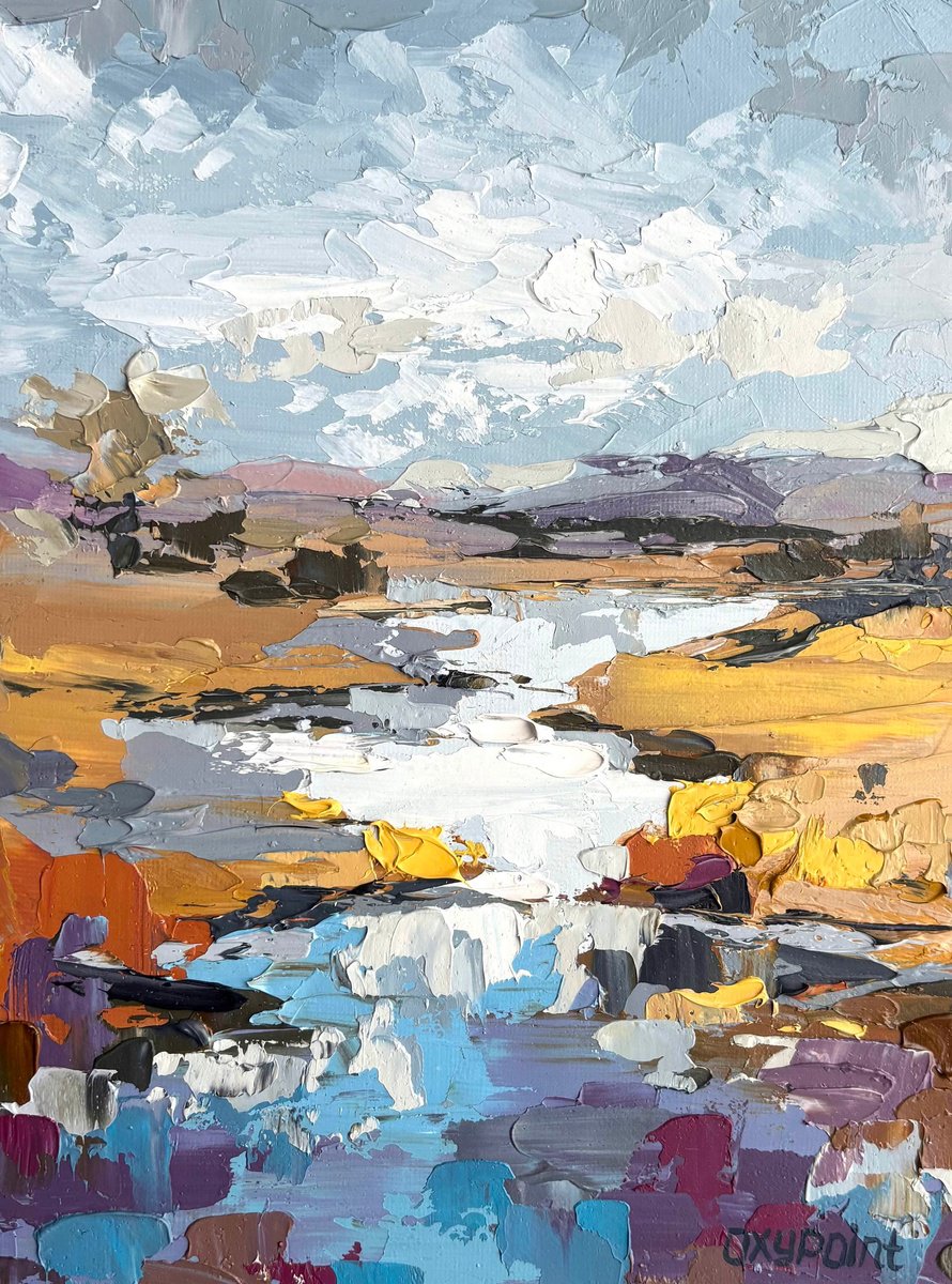 Impressionistic Landscape Oil Painting By Oxypoint, 7 X 9", "Landscape With A River", Original Artwork