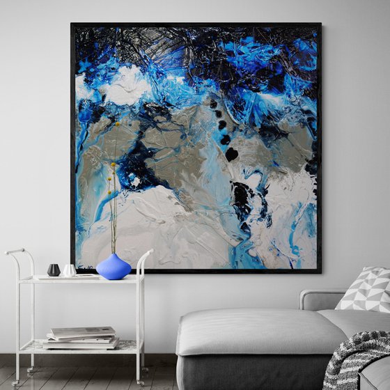 Blue Genetics 120cm x 120cm Blue White Textured Abstract Art