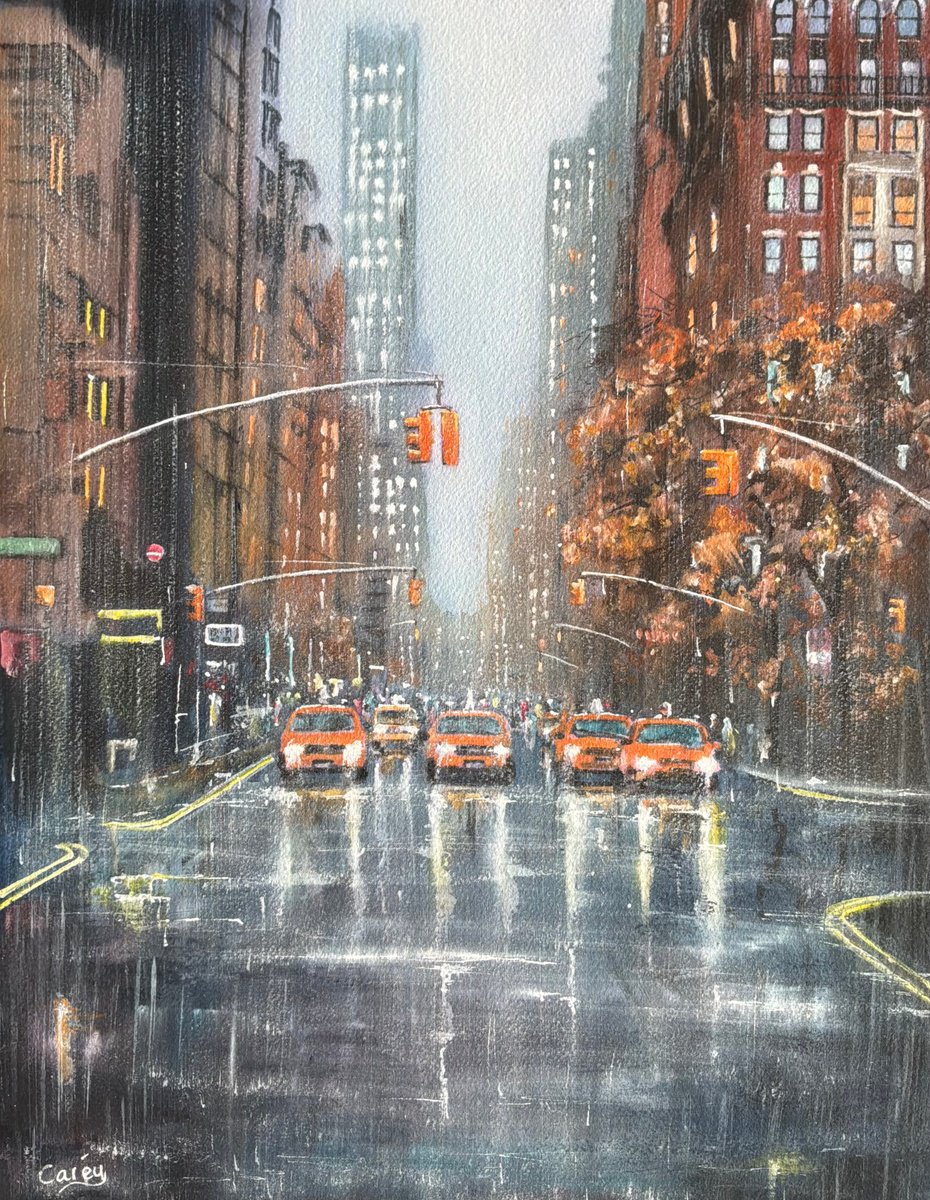 Impressionistic Watercolour , New York In The Rain By Darren Carey, 11 X 15, Artwork For Sale On Artfinder