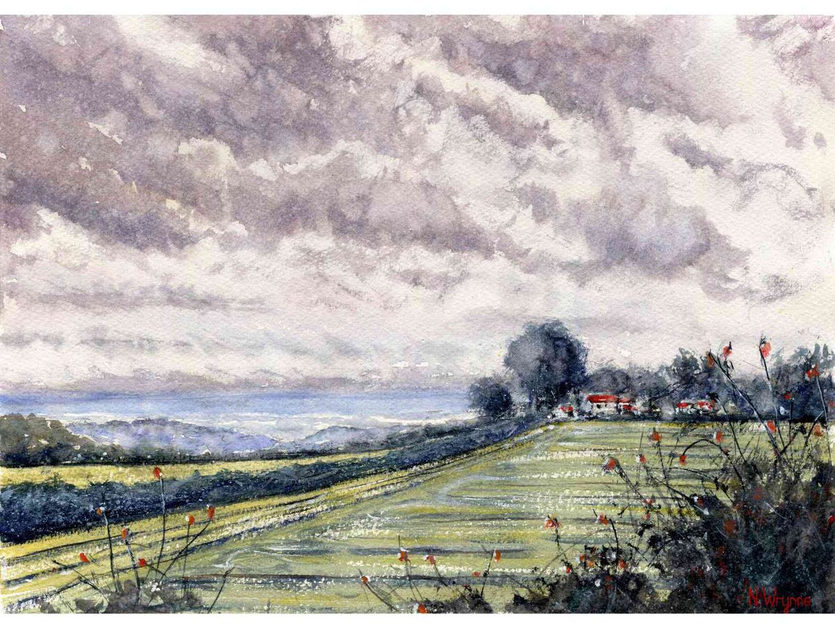 GREYING CLOUDS - Countryside Landscape Weather Watercolour Original Art atmospheric Painti... by Neil Wrynne