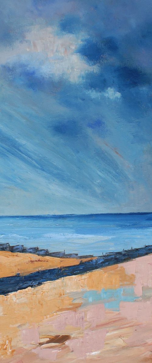 Whitstable Groynes - oil on canvas 30"x30" by Ann Palmer