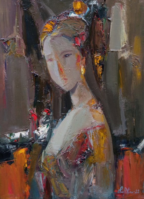 Lady portrait (58x42cm, oil/canvas, abstract portrait)