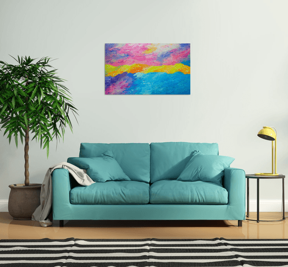Awakening -  large, abstract colorful aerial sky painting; home, office decor; gift idea