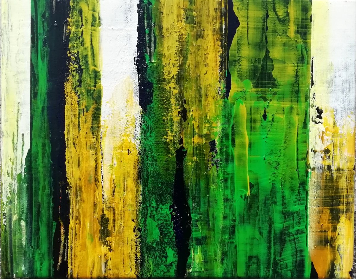 Organic Abstract Acrylic Painting By Francisco Santos, 12 X 9, Saturday Night 01, Original Artwork