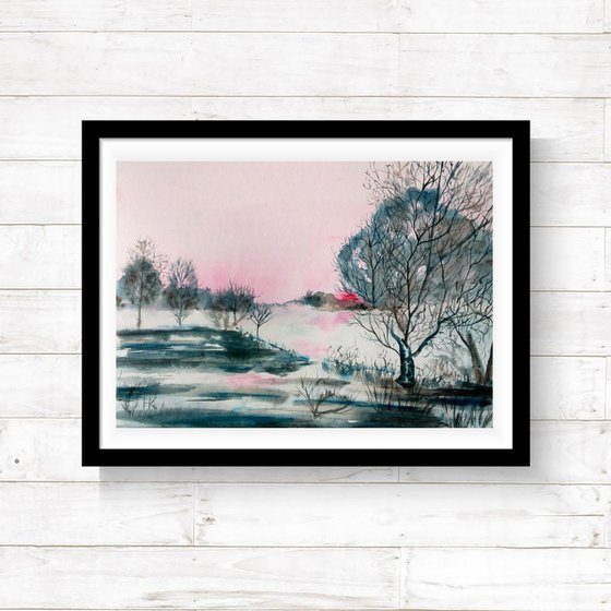 Sunrise original watercolor painting