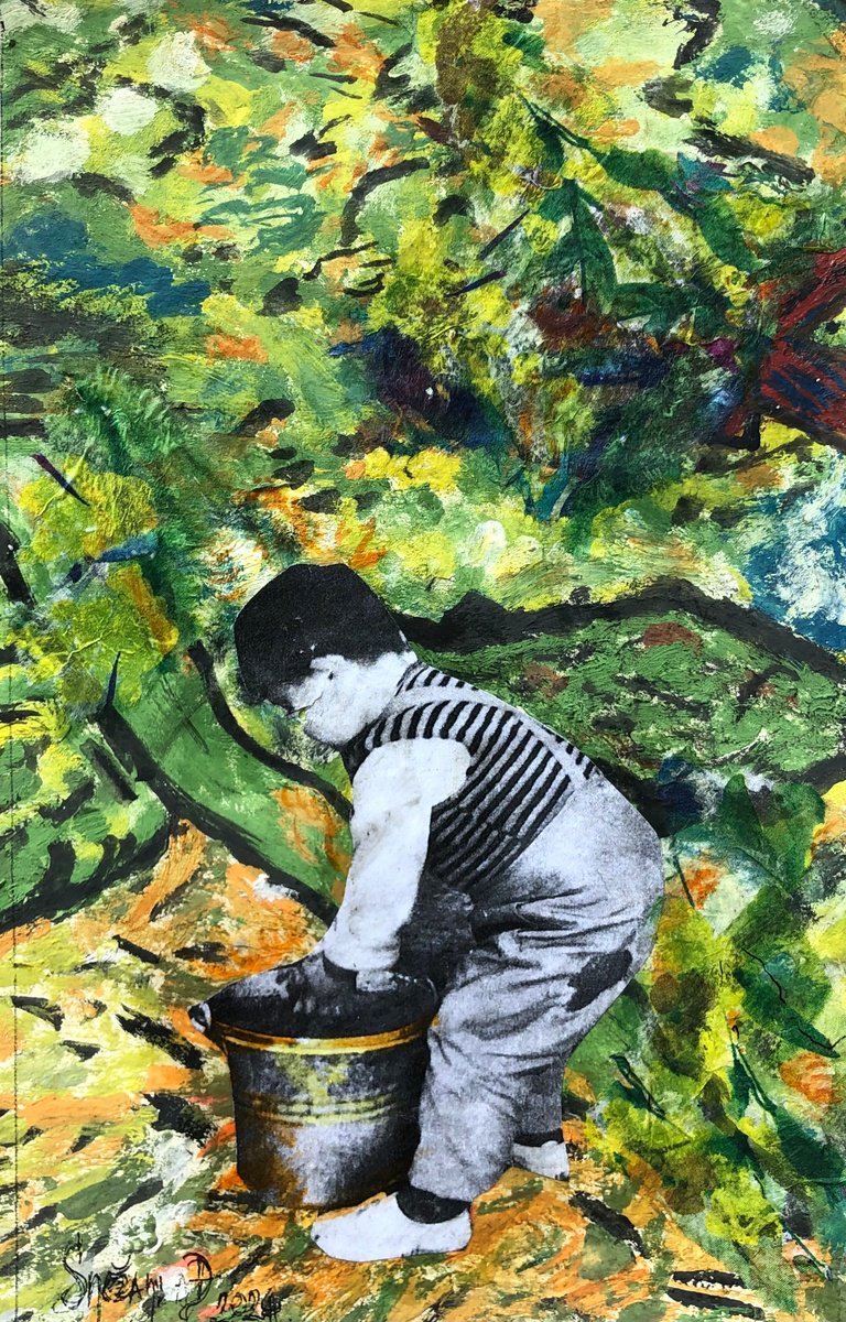 Botanical Collage By Snezana Djordjevic, 7 X 11", Childhood On The Farm, Original Artwork