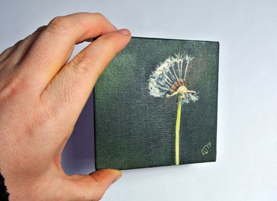 Wishing on a Dandelion, Miniature painting Framed and Ready to Hang