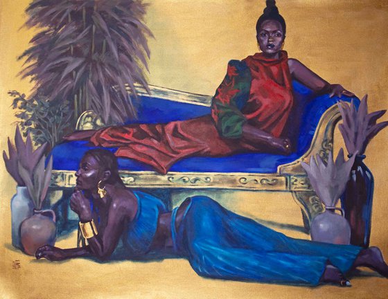 Portrait painting of two beautiful woman