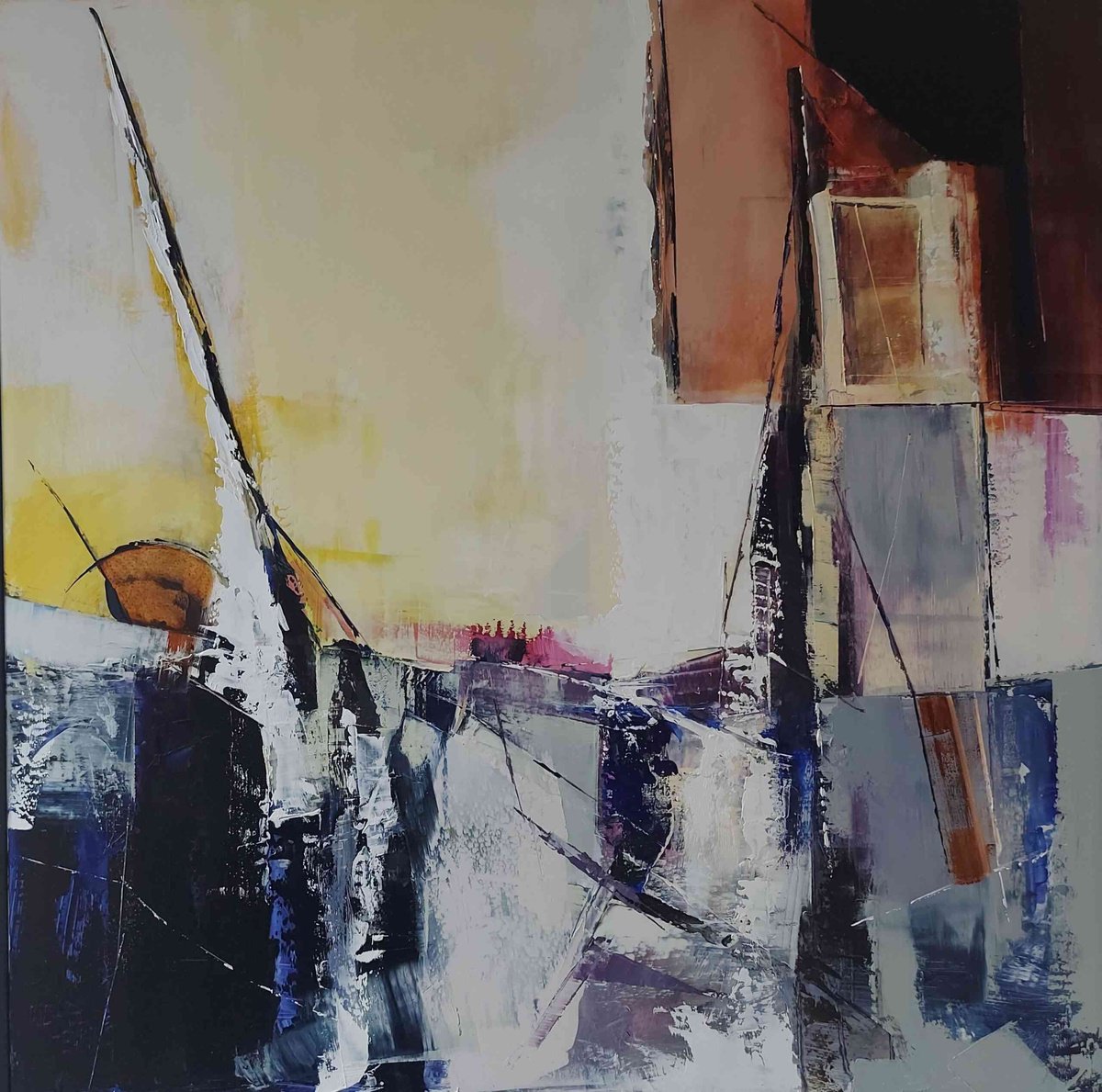 Abstract Landscape Oil Painting By Michael Hemming, 33 X 33", Whale, Original Artwork