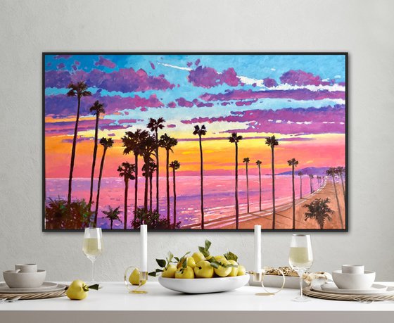 Large abstract sunset painting 120-70cm