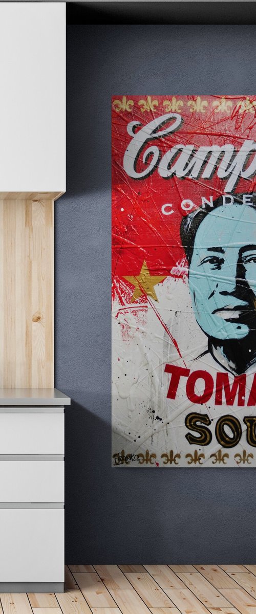 Lucky Golden Mao Soup 140cm x 100cm Campbell's Soup Mao Textured Urban Pop Art by Franko