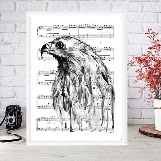 Eagle, watercolor on sheet music