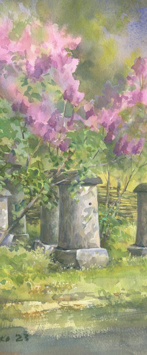 At the apiary before the storm. (At the museum) /ORIGINAL watercolor ~11x14in (28x37cm) by Olha Malko