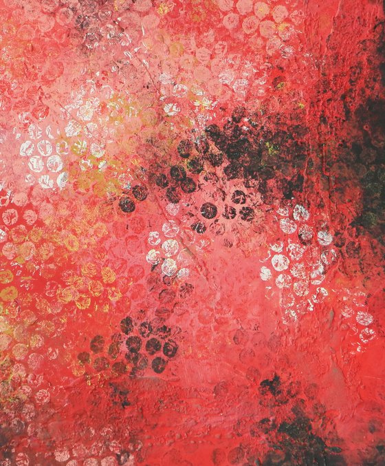 Extra Large Painting - Red Black Bubbles - 120x120cm - Ronald Hunter - 03O