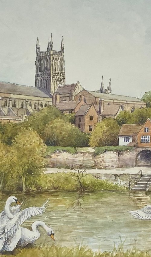 Worcester Cathedral. Original Watercolour by Christopher Hughes