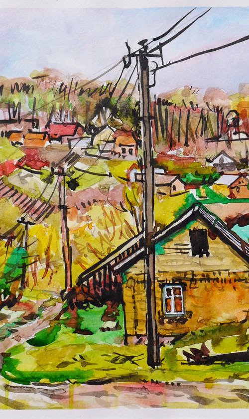 Spring, countryside ( plein air), ink by Dima Braga