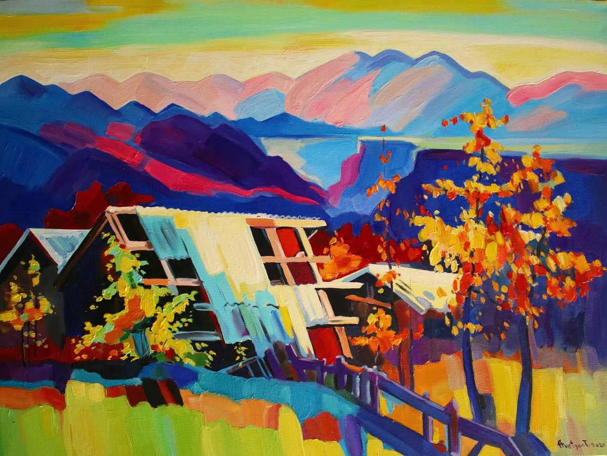 Autumn in village (60x80cm oil painting, ready to hang) by Tigran Aveyan