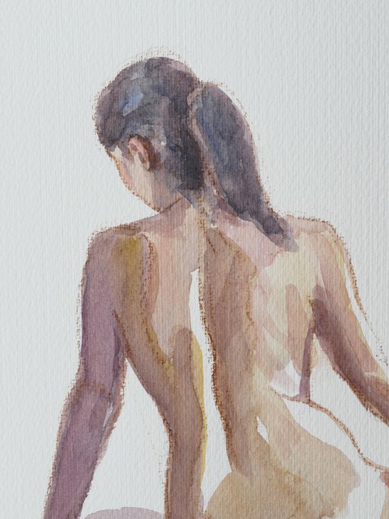 seated female nude back study