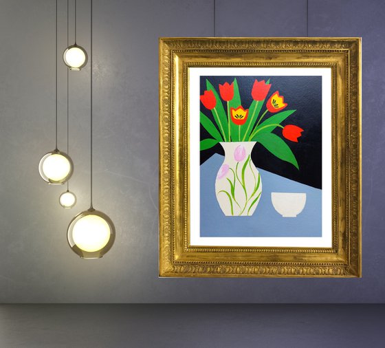 Still Life with Six Red Tulips III