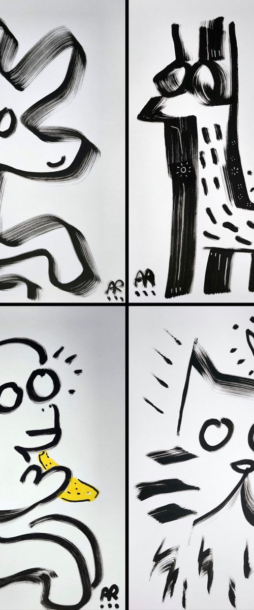 4 DRAWINGS B&W by Angel Rivas