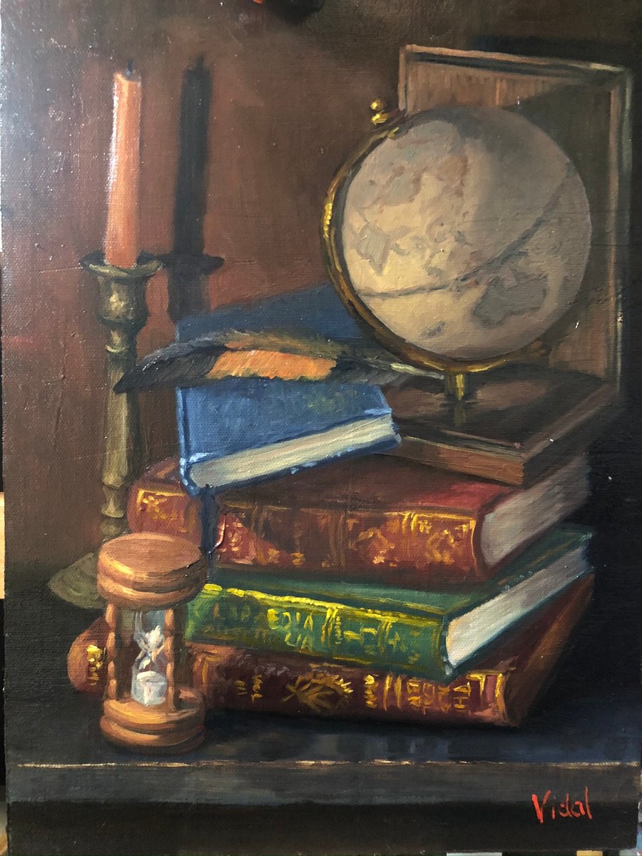 Globe, books and time - still life by Christopher Vidal