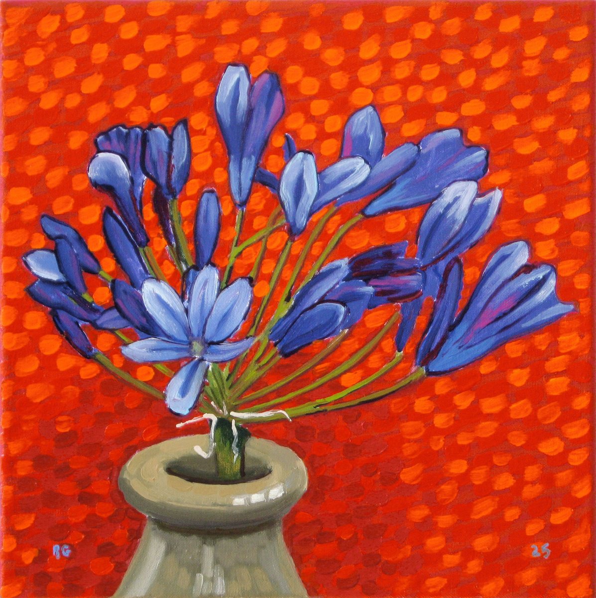 Botanical Oil Painting By Richard Gibson, 11 X 11", Agapanthus, Original Artwork