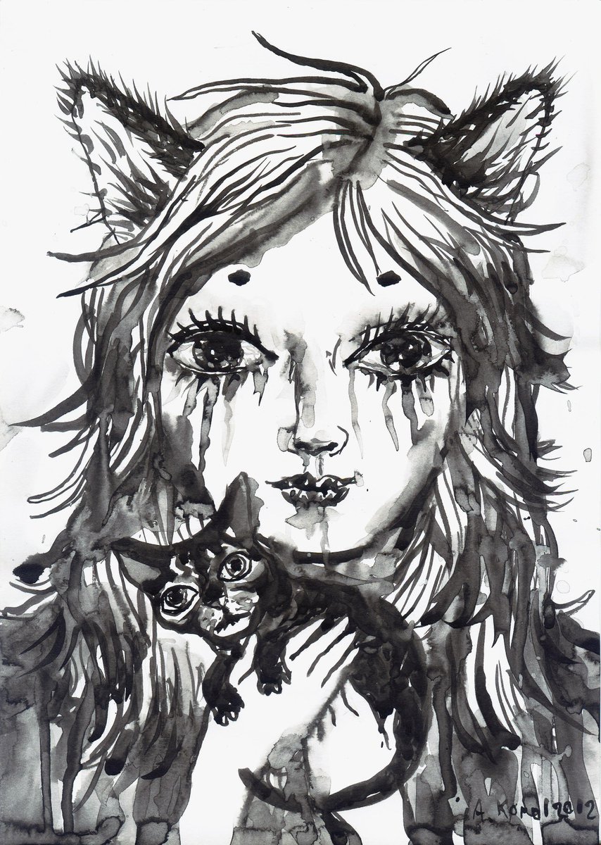 Girl with a cat by Oleksandr Korol