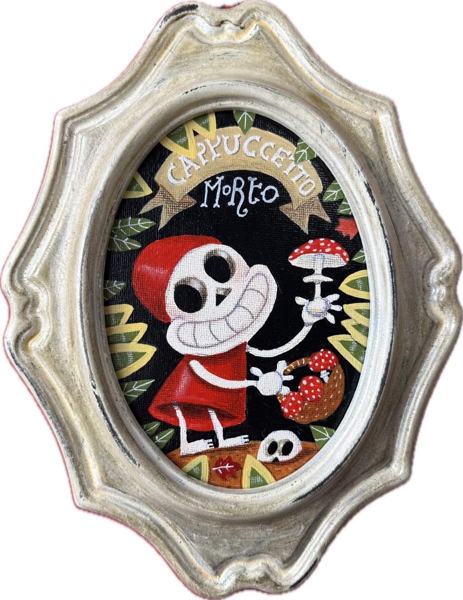 Cartoon Botanical Acrylic Painting By Paolo Andrea Deandrea, 8 X 10", 854 - Cappuccetto Morto, Original Artwork