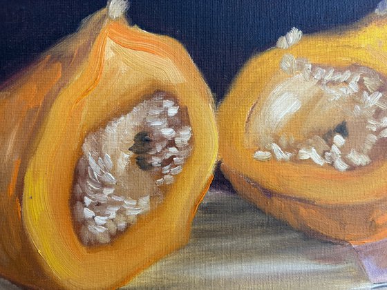 A small pumpkin cut in a half