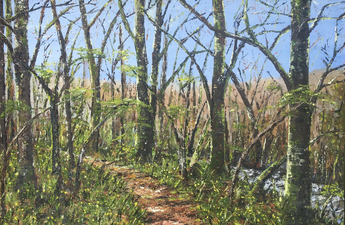 Landscape Oil Painting By Lucy Smerdon, 28 X 20", Early Spring, Dunsford Woods, Original Artwork