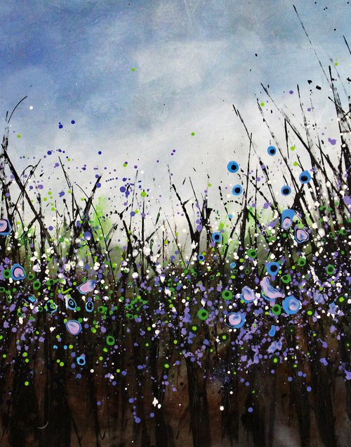 "Purple Breeze" - Super sized floral landscape painting by Cecilia Frigati