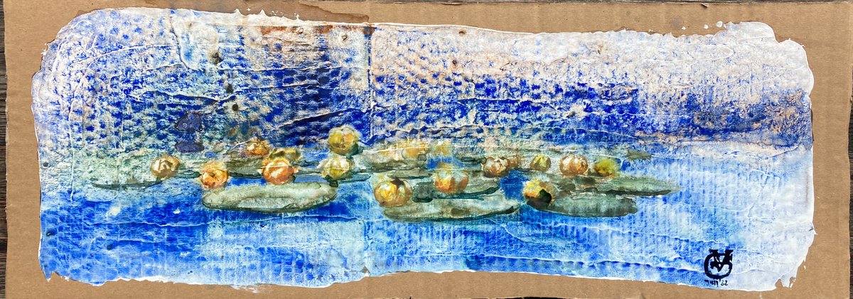 Abstract Botanical Watercolour By Valeria Golovenkina, 23 X 8", Water Lilies, Original Artwork