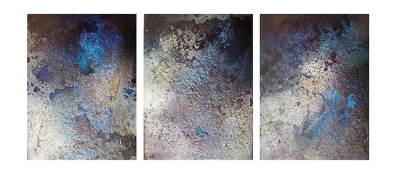 Celestial, SET OF 3 PAINTINGS + 3 easels