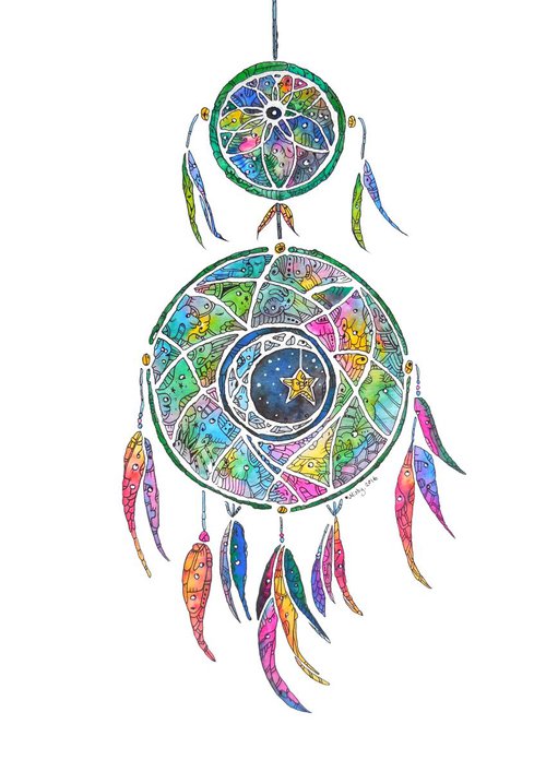 Dreamcatcher Watercolor Painting by Mishy Rowan