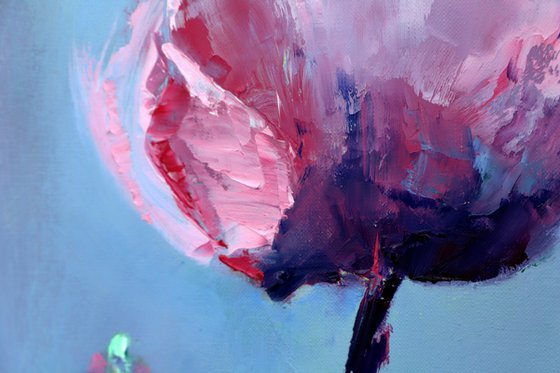 Peony  blossom  Oil painting on paper