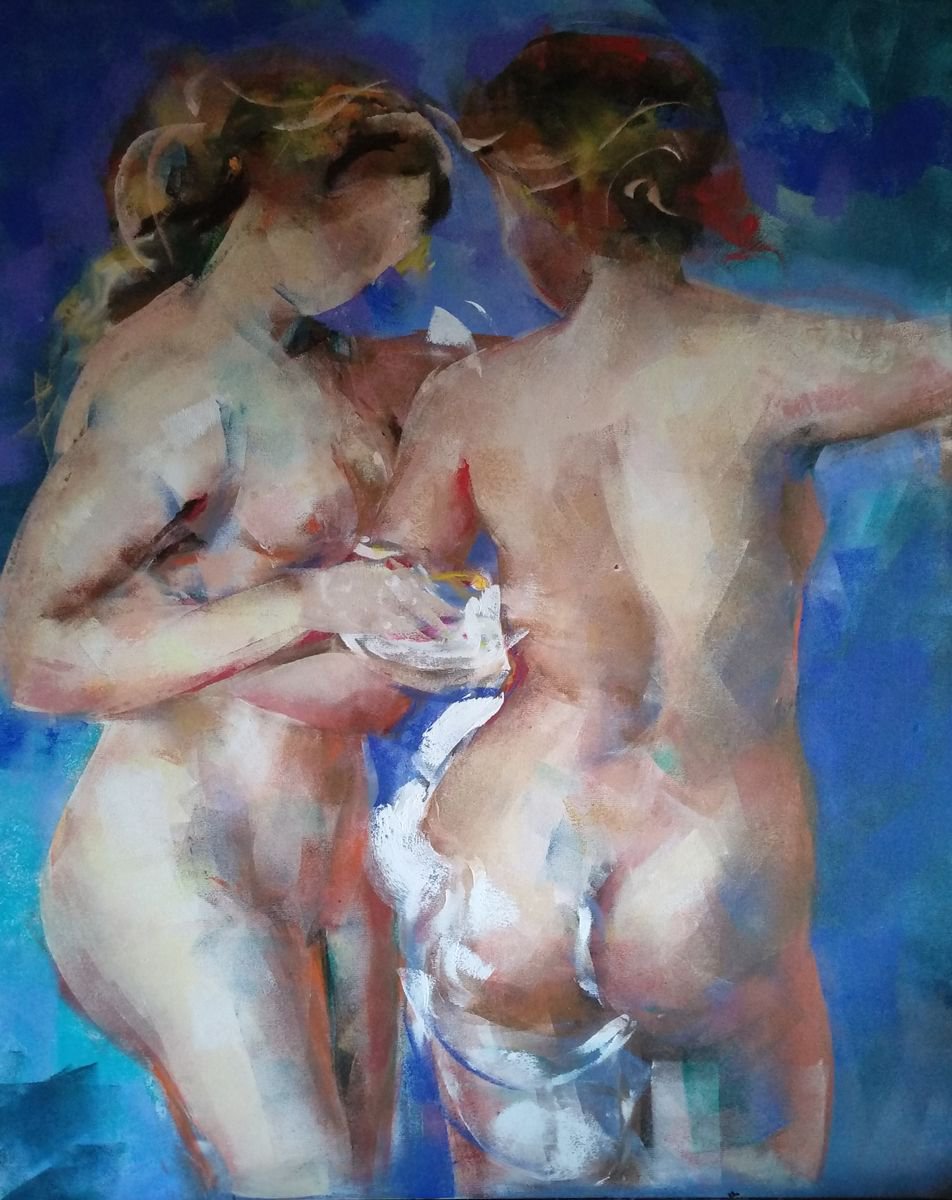 Expressive Portrait Acrylic Painting By Marina Del Pozo, 32 X 39", Mujeres, Original Artwork