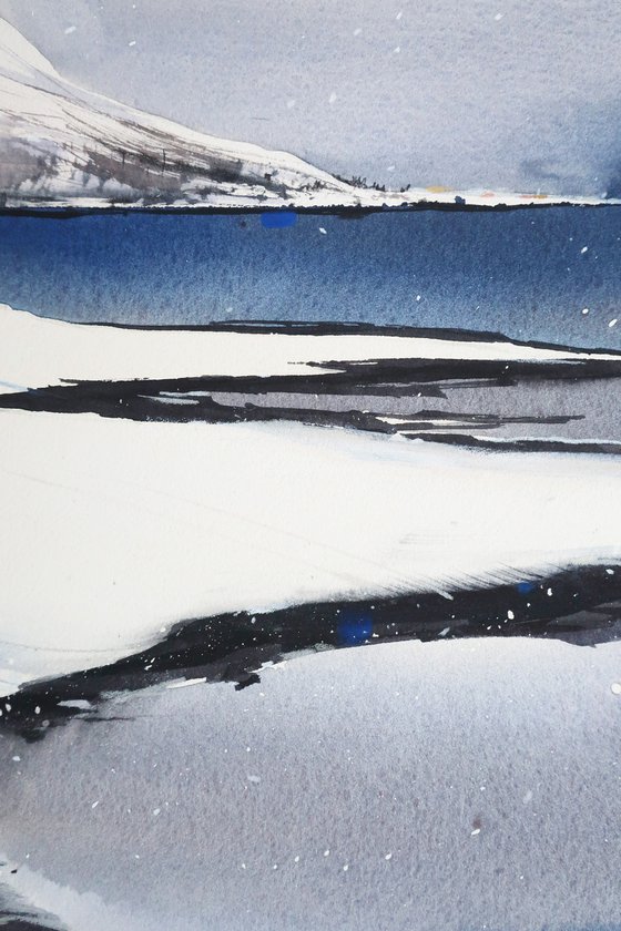 Iceland winter. 75*55 cm. Minimalist landscape.