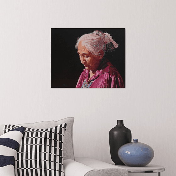 Portrait painting of senior tribe woman