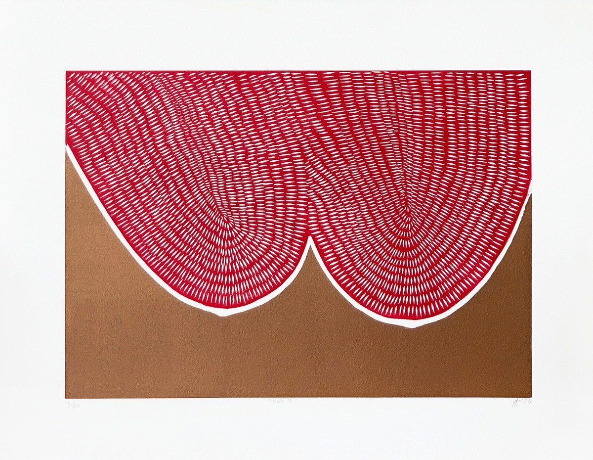 Geometric Abstract Linocut By Agata Kycia, 17 X 12, She 3, Original Artwork