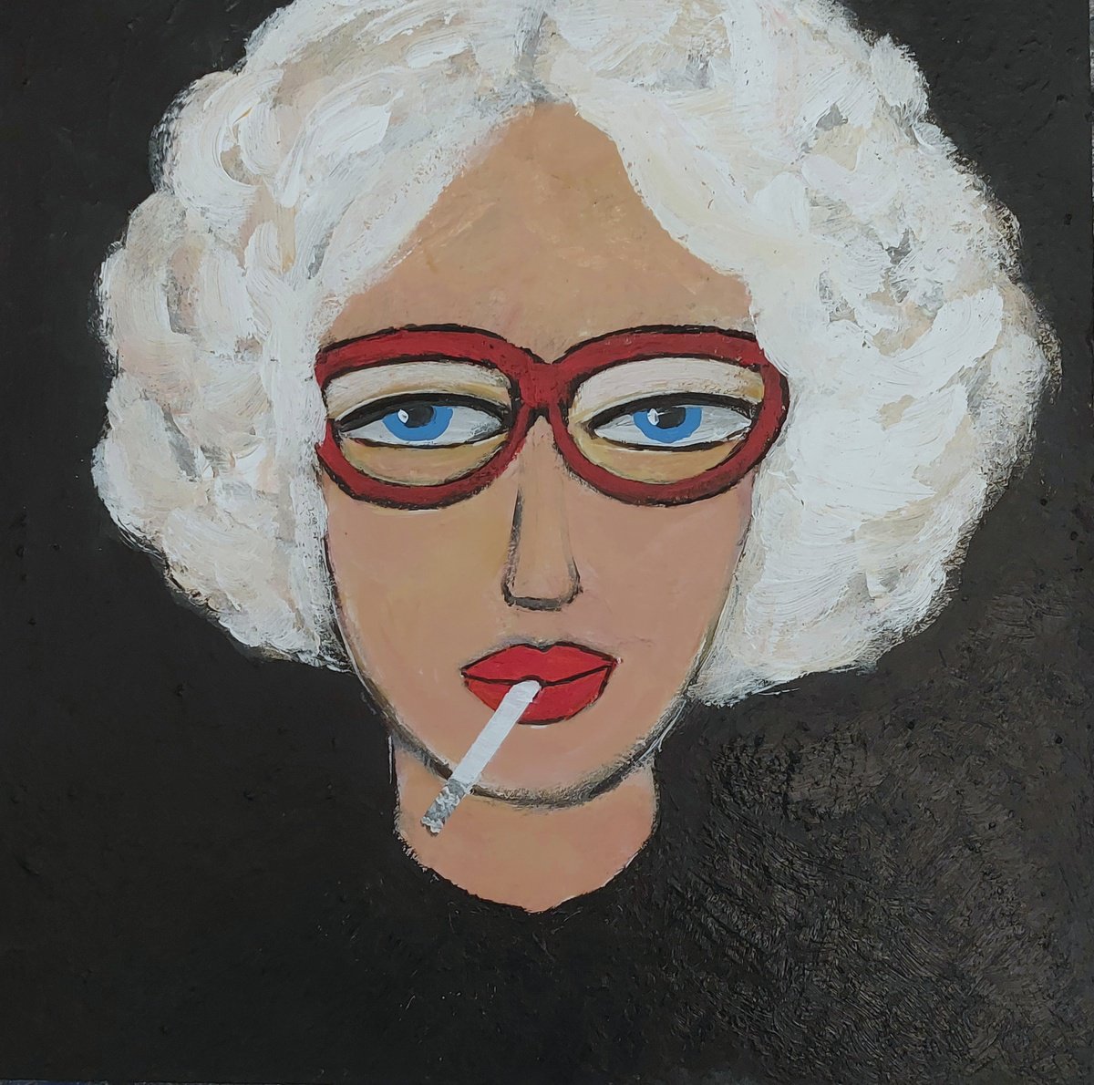Acrylic Painting , Her Last Cigarette By Nelly Van Nieuwenhuijzen, 12 X 12, Artwork For Sale On Artfinder