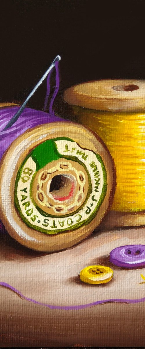 Vintage cotton reels still life by Jane Palmer Art