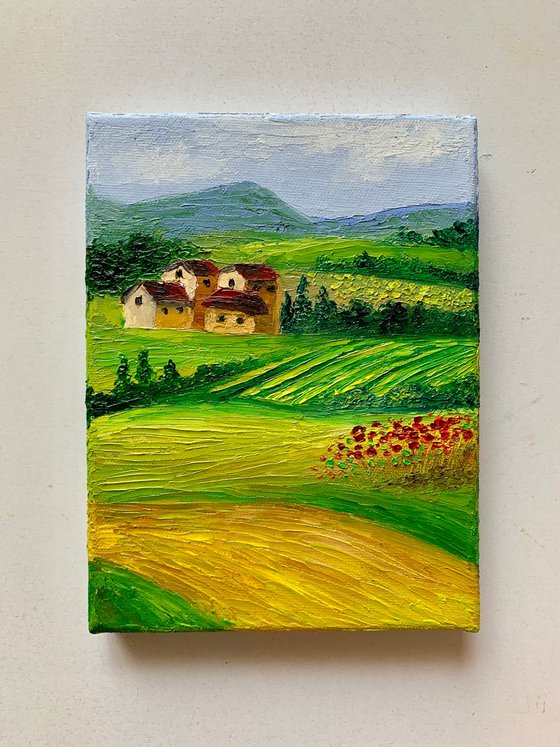 Tuscan landscape - 2 ! Textured oil painting on ready to hang canvas