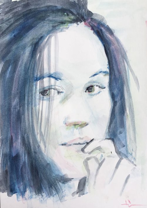 Watercolour portrait study by Dominique Dève